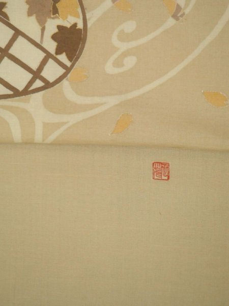 画像10: 手描友禅 染帯 円窓に流水もみじ (10)