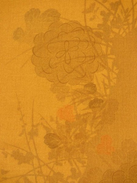 画像4: ウールガーゼストール  堰き出し四君子に菊 マスタード 茶 (4)