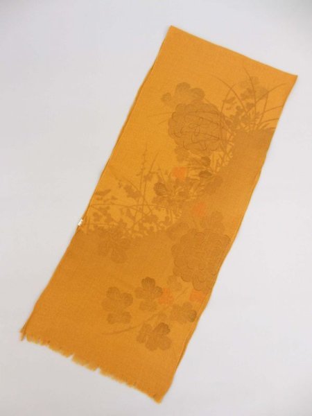 画像3: ウールガーゼストール  堰き出し四君子に菊 マスタード 茶 (3)