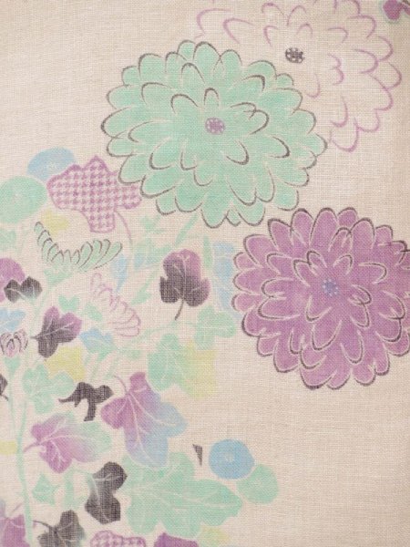 画像4: 手描き友禅 リネンガーゼストール 季節のうつろい 白緑 (4)