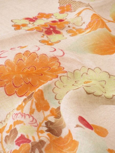 画像4: 手描き友禅 リネンガーゼストール 季節のうつろい オレンジ (4)