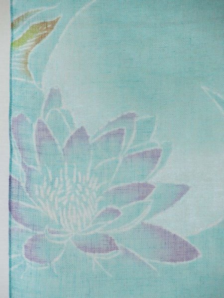 画像9: 手描友禅　リネンストール 睡蓮 金魚 (9)