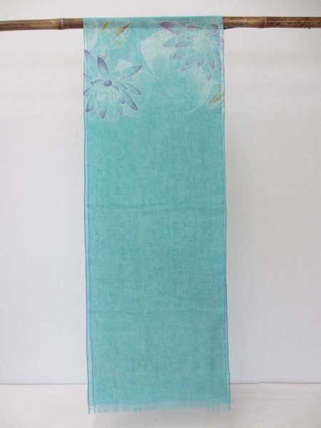 画像8: 手描友禅　リネンストール 睡蓮 金魚 (8)