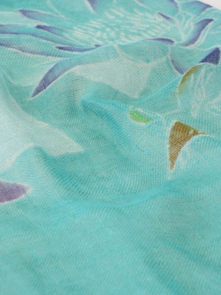 画像4: 手描友禅　リネンストール 睡蓮 金魚 (4)
