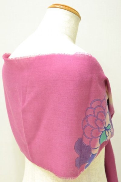 画像6: 手描友禅 カシミヤストール こもれび 菊 赤紫 (6)