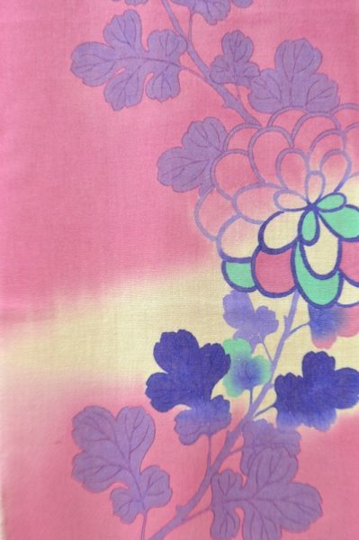 画像8: 手描友禅 カシミヤストール こもれび 菊 赤紫 (8)