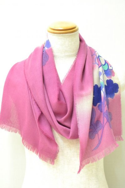 画像3: 手描友禅 カシミヤストール こもれび 菊 赤紫 (3)