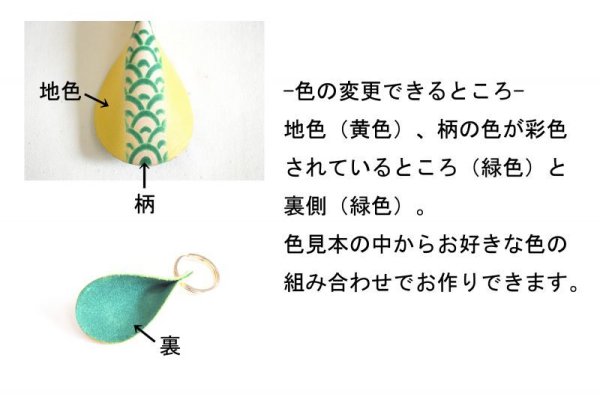 画像5: 手描き友禅 レザー キーリング　青海波　受注制作 (5)