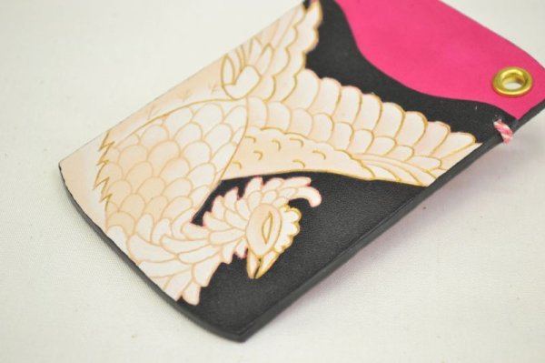 画像4: 手描き友禅 レザー パスケース　鳳凰 (4)