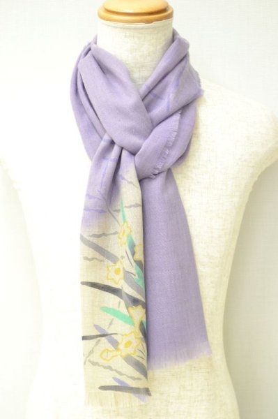 画像7: 手描友禅 カシミヤストール こもれび 水仙 ラベンダー (7)