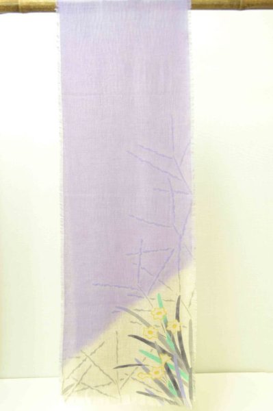 画像2: 手描友禅 カシミヤストール こもれび 水仙 ラベンダー (2)