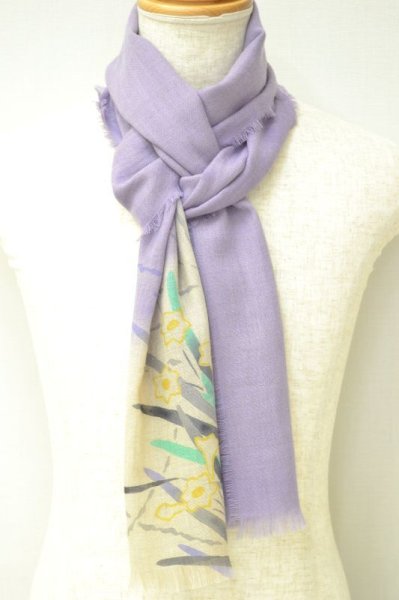 画像6: 手描友禅 カシミヤストール こもれび 水仙 ラベンダー (6)