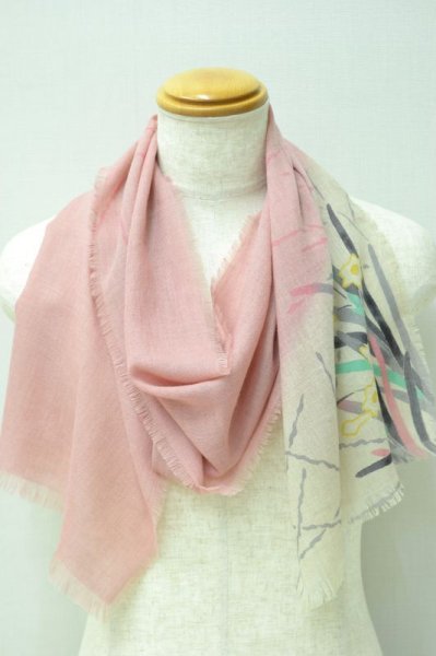 画像6: 手描友禅 カシミヤストール こもれび 水仙 ピンク (6)