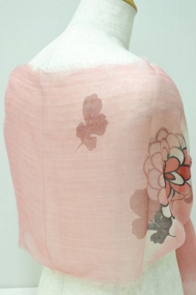 画像6: 手描友禅 カシミヤストール こもれび 菊 ピンク 墨 (6)