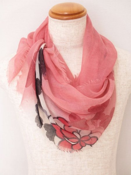 画像5: 手描友禅 カシミヤストール こもれび 菊 ピンク 墨 (5)