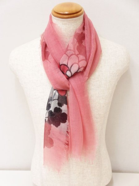 画像3: 手描友禅 カシミヤストール こもれび 菊 ピンク 墨 (3)