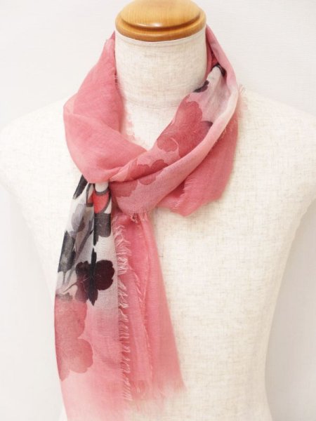 画像4: 手描友禅 カシミヤストール こもれび 菊 ピンク 墨 (4)