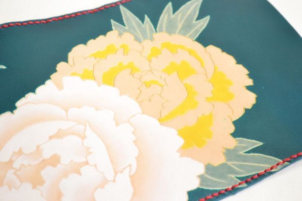 画像6: 手描友禅 レザー ブックカバー　牡丹 (6)