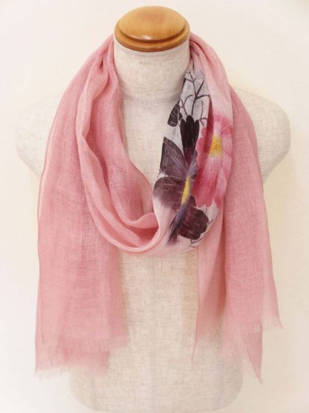 画像7: 手描友禅　リネンストール 秋桜 (7)