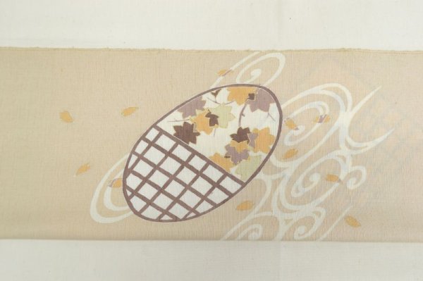 画像3: 手描友禅 染帯 円窓に流水もみじ (3)