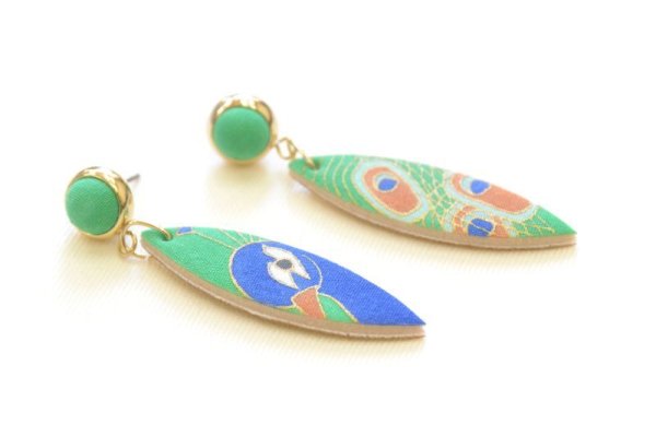 画像3: 手描友禅 ピアス 「孔雀」 (3)