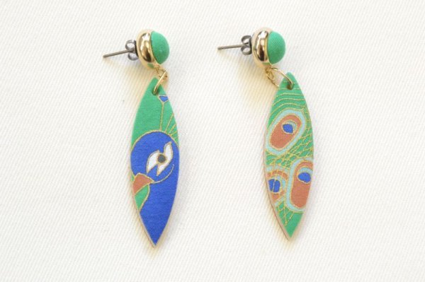 画像2: 手描友禅 ピアス 「孔雀」 (2)