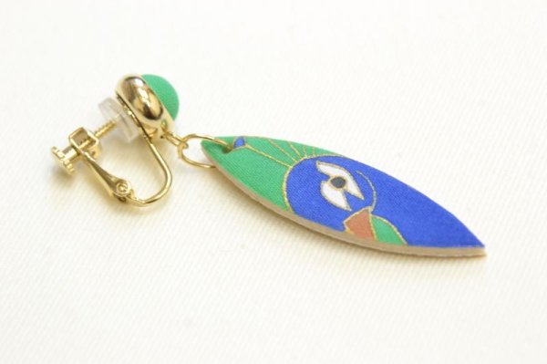 画像6: 手描友禅 イヤリング 「孔雀」 (6)