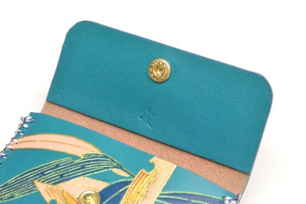 画像8: 手描友禅 レザー 名刺入れ 笹 青 (8)