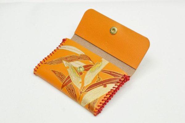 画像7: 手描友禅 レザー 名刺入れ 笹 橙 (7)