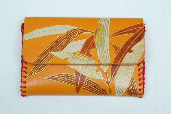 画像3: 手描友禅 レザー 名刺入れ 笹 橙 (3)