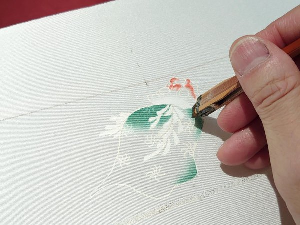 画像5: 手描友禅 半衿「ちらり」 彩 獅子舞 (5)