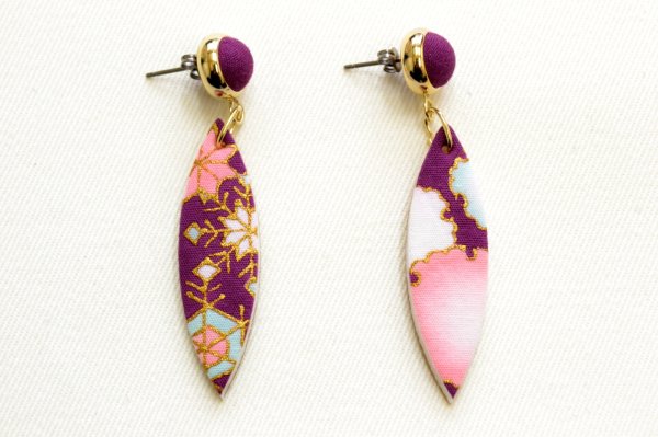 画像2: 手描友禅 ピアス 「雪華」  (2)