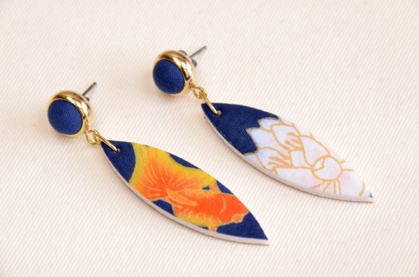 画像3: 手描友禅　ピアス　「金魚に睡蓮」　 (3)