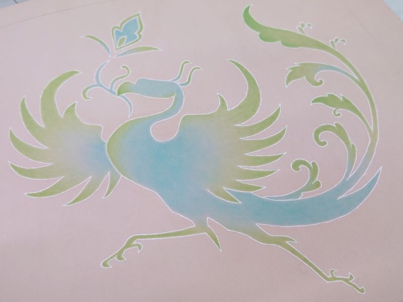 オーダーメイド　革ブックカバー鳳凰　下絵～彩色